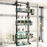 HapiRm 4 Tier Over the Door Shower Caddy, Hanging Shower Caddy with 22 Hooks and 2 Toothbrush Holders, No Drilling Adjustable Hanging Bathroom Organizer - Black