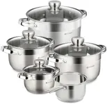 Daniks Standard Stainless Steel Kitchen Induction Pot Cookware Set | 9-Piece | Dishwasher Safe Pots | Saucepan 2 Quart + 2 Quart + 3 Quart + 4 Quart + 6 Quart | Measuring Scale | Silver