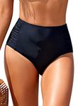 SHEKINI Women High Waisted Bikini Bottom Ruched Side Swim Bottoms Bathing Suit Black