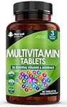 Multivitamin & Minerals 26 Essential Active Vegan High Strength Multivitamin Tablets for Women & Men with Iron A-Z Complete Daily Vegan Vitamins Gluten Free GMO Free (3 Month Supply) UK Made New Leaf