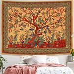 Simpkeely Tree of Life Tapestry, Aesthetic Indian Mandala Wall Hanging, Hippie Tie Dye Bohemian Tapestries Wall Art Décor for Bedroom, Dorm, Living Room 150cm x 200cm (Yellow)