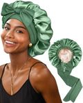 YANIBEST Large Jumbo Satin Hair Bonnets for Sleeping Double Layer Satin Lined Shower Cap for Women Men Cap for Curly Natural Hair,Green