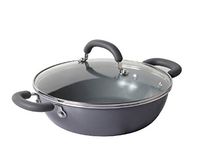 Meyer Anzen Healthy Ceramic Coated Aluminum Kadai with Glass Lid | Ceramic Kadai for Cooking | Kadhai Induction Base | Ceramic Coated Non Stick cookware | Deep Fry kadai, 24cm, Grey