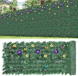 60 PCS Artificial Ivy Privacy Fence Screen, 16.5"X12.5" Inch Artificial Hedges Fence Faux Ivy Scindapsus Aureus Leaves Decoration with Flowers & Butterflies for Outdoor Decor, Garden, Yard, Balcony