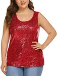 IN'VOLAND Women's Plus Size Sequin Top Shimmer Tank Tops Sparkle Glitter Embellished Sleeveless Vest Sparkly Shirts Red