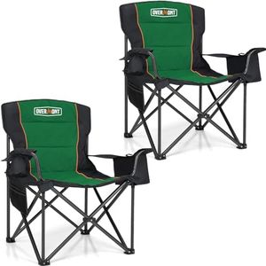 Overmont Oversized Folding Camping Chair 2Pack - 450lbs Support with Padded Cushion Cooler Pockets - Heavy Duty Collapsible Chairs for Sports Garden Beach Fishing Green 2pk