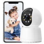 Indoor Security Camera 360°Pan-Tilt Motion Detection, Home Security Camera 1080P Wi-Fi with APP Control, Surveillance Interieur for Baby Pet, Clear Night Vision, 2-Way Audio, TF Card & Cloud Storage