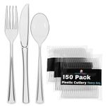 150 Pack Clear Plastic Cutlery Set, Plastic Silverware Heavy Duty, Plastic Utensil Sets, 50 Plastic Forks 50 Plastic Spoons 50 Plastic Knives Disposable Cutlery Set For Party Supplies Exquisite