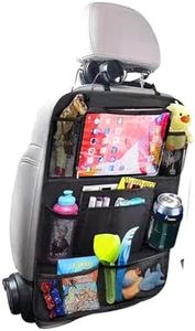 WisBtyCo Backseat Car Organizer with tablet holder, kick mats, 9 pockets. Ideal for kids, fits front & back seats. Sleek black design