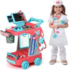 Liberry Doctor Kit for Toddlers Ages 3 4 5, Pretend Kids Doctor Playset with Cart, Costume and Stethoscope, Role Play Medical Toys Birthday Gift for Girls Boys (Red)
