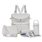 Minsong Diaper Bag Backpack, Fashion Leather Mommy Backpacks, Travel Baby Diaper Bags with in Bag Organizer and Changing Pad, Light Grey, M, Stylish