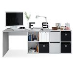 Habitdesign Desk Table, Reversible Office, Studio Model Adapta XL, Grey Cement and White Artik, 74 x 136 x 139 cm