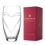 DIAMANTE Heart in Heart Large Hand Cut Crystal Barrel Vase with Swarovski Crystals - 26cm