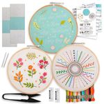 Embroiderymaterial Cross Stitch Hand Embroidery Kit For Beginners,Adult With Pattern Printed Cloth Fabric,Combo Of 3 Embroidery Designs,Instruction Paper&All Materials Included(Pack Of 3),Multicolor