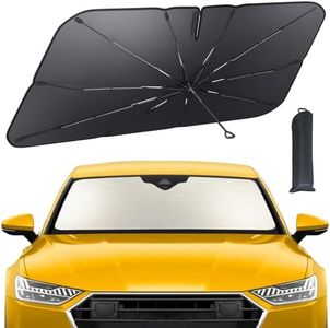 Lamicall Car Windshield Sunshade Umbrella – 5-Layer UV Block, 10-Rib Fiberglass Frame for Heat Insulation, 145x85cm Front Window Interior Sun Protection, for Medium Sedan, SUV Windshield