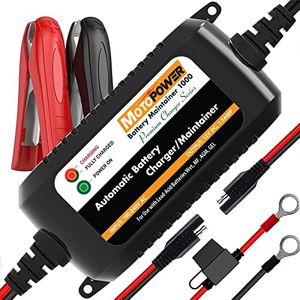 MOTOPOWER MP00206A 12V 1.5Amp Automatic Battery Charger, Battery Maintainer for Cars, Motorcycles, ATVs, RVs, Powersports, Boat and More. Smart, Compact and Eco Friendly