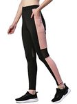 BLINKIN Women's Gym Wear Skinny Fit Tights|Track Pants With Mesh Insert & Side Pockets : Ideal For Active Wear,Yoga & Workout - The Ultimate Gym Pants For Women & Girls_7125 (Color_Black|Pink,Size_L)