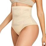 Vorcy Thong Shapewear Tummy Control Shapewear High Waist Body Shaper Knickers Thong Panty Shapewear Butt Lifter Beige