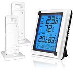 ThreeH Digital Hygrometer Wireless Indoor Outdoor Thermometer Humidity Monitor with 2 Sensors Room Thermometer Hygrometer for Home Office Warehouse (2 Sensors)