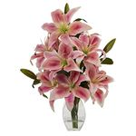 Nearly Natural Rubrum Lily Arrangement in Decorative Vase Artificial Plant, Pink