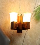 Green House Handmade Sheesham Wood Jhumar | Wall Chandelier Hanging Ceiling Pendant Light | Square Glass | E27 Bulb Base(Bulb not Included) | Stylish Fancy Living Room/Bedroom/Dining Room/KitchenDecor