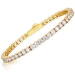 6.5 Carats Moissanite Tennis Bracelet Lab Created Diamond Tennis Bracelets for Women Men 18k Yellow Gold Plated 925 Sterling Silver Bracelet 8.5inch 3mm D Color VVS1 Round Cut Moissanite Diamond