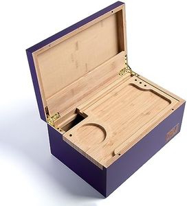 CALI Large Stash Box Smoking Accessories Storage - 100% Natural Bamboo - With Sliding Rolling Tray - Width 10.5” x Height 5” x Depth 7” 27cm x 13cm x 18cm (Purple)
