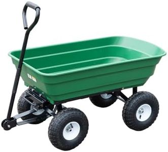 HortiKRAFT Heavy Duty Garden Dump Cart - 270kg Capacity Wagon Hand Trailer Trolley with 10 Inch Pneumatic Wheels - Green Garden Trolley Cart for Yard, Lawn, Farm, Outdoor Use