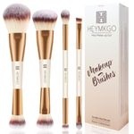 HEYMKGO Makeup Brushes Set, 4Pcs Double-ended Foundation Contour Powder Blush Concealer Eyeshadow Brush Set for Liquid, Cream, Powder for Blending Buffing Professional Face Brush Set Tools(Apricot)