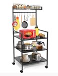 WINSTAR Metal Microwave Stand | Microwave & OTG Rack for Kitchen Counter | Double Platform for Extra Storage | Kitchen Oven Rack | Black (with Wheels, 4 Shelf)