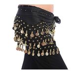 GOOTRADES Chiffon Dangling Gold Coins Belly Dance Hip Skirt Scarf Wrap Belt (Black)