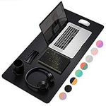 Dual-Sided Multifunctional Desk Pad, Waterproof Desk Blotter Protector, Leather Desk Wrting Mat Mouse Pad (31.5" x 15.7", Black)