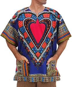 RaanPahMuang Brand Unisex Bright African Heart Dashiki Cotton Shirt, X-Small, Heart Dark Blue