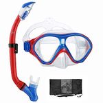 Snorkeling Gear for Kids with Foldable Silicone Full Dry Snorkel, Kids Snorkel Set Anti Leak Youth Junior Snorkeling Package Diving Mask Soft Tube with Hard Storage Box Scuba Swimming Goggles