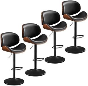 Furniliving Bar Stools Set of 4, Adjustable Height Swivel Bentwood Barstools, Upholstered Bar Chairs with Footrest, Ergonomic Modern Bar Stools for Dining Room, Kitchen, Bar, Black, PU