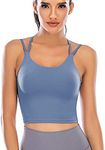 DODOING Women Padded Sports Bra Wirefree Medium Support Yoga Bras Gym Running Workout Crop Tank Tops Bra Longline Camisole Bras