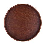 Hellery Round Solid Wood Serving Tray Tea Coffee Snack Food Meals Serving Tray Non-Slip Wooden Plate Tea Food Server - Dark Brown 30cm