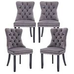 Luxury Classic Velvet Upholstered Dining Chairs Set of 4 Knocker Wing Back Chairs for Kitchen Office Bedroom Living Room Lounge Dressing Room (4, Grey)