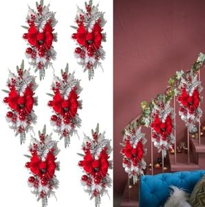 LYFJMUS 6 Pcs 23.62inch Christmas Swag with LED Lights Christmas Wreaths Artificial Stairs Christmas Garland Stair Christmas Swag for Front Door Wall Window Home Xmas Decor