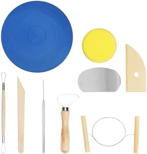 eZAKKA 11.8 Inch Sculpting Wheel, Double-Sided Heavy Duty Metal Banding Wheel with Pottery Tool for Ceramics Model Making Clay Modeling, Blue, 1+8 PCS