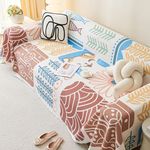 House of Quirk Boho Couch Cover Chenille Sofa Cover Cover Dog Cat Anti-Scratch Protector Cover Soft Tassel Couch Cover Multi-Use Sofa Cover (French Summer, Three Seater, 180 x 260 cm)