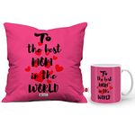 Indigifts Cushion Cover with Filler & Coffee Mug Combo Printed Square Pillow |Birthday Gift for Mother, Maa, Mother in Law (Pink)