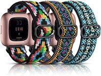 Maledan Compatible with Fitbit Versa/Fitbit Versa 2 Bands for Women Men, 3 Pack Elastic Band Stretchy Nylon Strap Accessory for Fitbit Versa 2 Smartwatch, Boho Green/Boho Color/Boho Purple