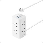 Anker Tower Extension Lead with USB Slots, 12-in-1 Surge Protector Plug Extension Socket with Switch (13A, 2990W), 20W USB C Fast Charging Power Strip, 8 AC Outlets, 4 USB Ports, 2m Extension Cable