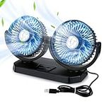 Anpress Strong Wind Car Fan 360 Rotating Mini Electric Fan with Dual Head 2 Adjustable Speeds Quiet Strong Dashboard Cooling Fans DC Electric Car Fans for Sedan SUV RV Boat Auto Vehicles Golf Cart