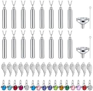 patscorai Urn Necklace For Ashes, 16 Pieces Urn Necklace, Stainless Steel Cremation Jewelry For Women Men, Cylinder Keepsake Pendant With Funnel(silver,16 Pieces)