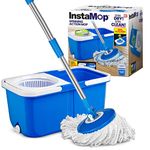 InstaMop Spin Mop, Mop and Bucket with Wringer Set, Microfiber Mop Head Washer Machine Safe, Push-Down Wringing System, Dual Bucket Design, Easy Draining, Easy to Store As Seen on TV