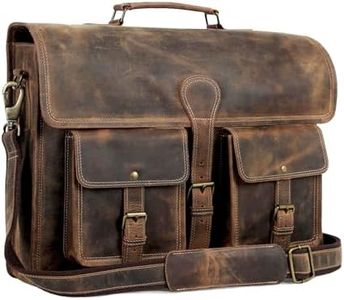 Leather briefcase 18 inch laptop messenger bag for men and women best satchel office bag by KPL