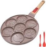 RANXINGST Ceramic Pancake Pan for Kids, Nonstick Pancake Griddle with Detachable Handle, 7 Hole Smiley Face Pancake Mold Mini Pancake Maker - Brown