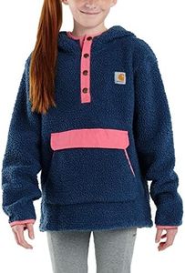 Carhartt Kid's CA9898 Long-Sleeve Fleece Quarter-Snap Sweatshirt - Girls, Dark Denim, X-Large